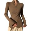image:imageMakeMeChic Womens Wrap Cross Mock Neck Sweater Long Sleeve Button Front Knitted Pullover TopsCoffee Brown