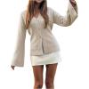 image:imageMakeMeChic Womens Y2K Long Bell Sleeve Cardigans Sweater V Neck Button Down Open Front Knit Fall ClothesApricot