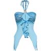 image:imageMakeMeChic Womens Y2k Halter Tops Backless Mesh Seashell Ruched Ruffle Summer Going Out TopBlue B