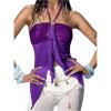 image:imageMakeMeChic Womens Y2k Halter Tops Backless Mesh Seashell Ruched Ruffle Summer Going Out TopPurple