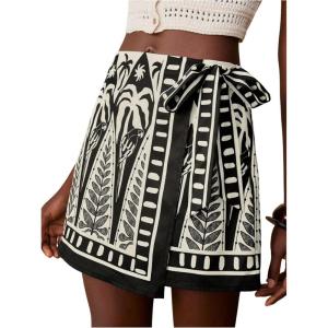 image:imageMAKEMECHIC Womens Summer Boho Wrap Mini Skirt Beach Vacation Short SkirtsBlack Boho