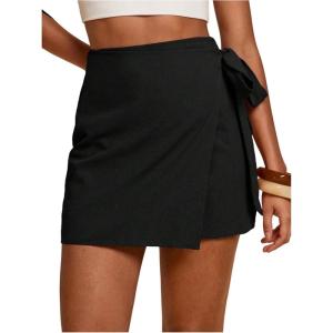 image:imageMAKEMECHIC Womens Summer Boho Wrap Mini Skirt Beach Vacation Short SkirtsBlack Solid