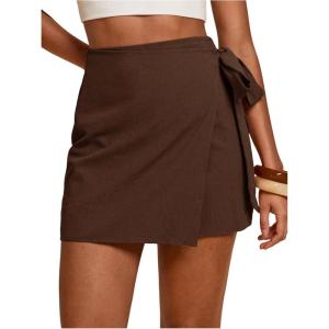 image:imageMAKEMECHIC Womens Summer Boho Wrap Mini Skirt Beach Vacation Short SkirtsCoffee Brown