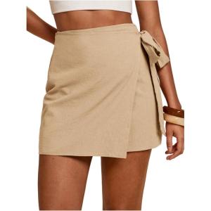 image:imageMAKEMECHIC Womens Summer Boho Wrap Mini Skirt Beach Vacation Short SkirtsKhaki