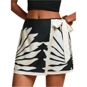 image:imageMAKEMECHIC Womens Summer Boho Wrap Mini Skirt Beach Vacation Short SkirtsLeave Print Black