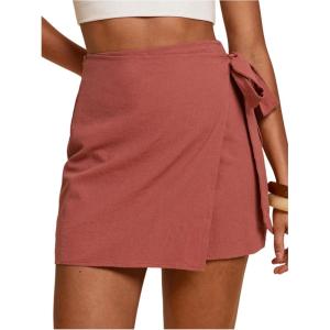 image:imageMAKEMECHIC Womens Summer Boho Wrap Mini Skirt Beach Vacation Short SkirtsRust Brown