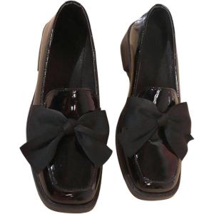 image:imageMakeMeChic Loafers for Women Dressy Bow Leather Square Toe Slip on ShoesBlack