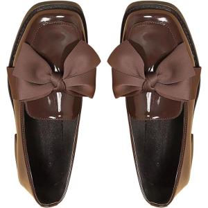 image:imageMakeMeChic Loafers for Women Dressy Bow Leather Square Toe Slip on ShoesBrown