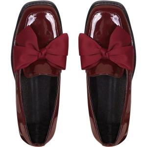 image:imageMakeMeChic Loafers for Women Dressy Bow Leather Square Toe Slip on ShoesBurgundy