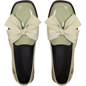 image:imageMakeMeChic Loafers for Women Dressy Bow Leather Square Toe Slip on ShoesOlive Green