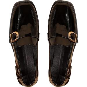 image:imageMakeMeChic Loafers for Women Dressy Bow Leather Square Toe Slip on ShoesPlain Black