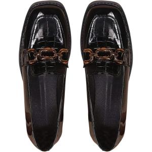 image:imageMakeMeChic Loafers for Women Dressy Bow Leather Square Toe Slip on ShoesSolid Black