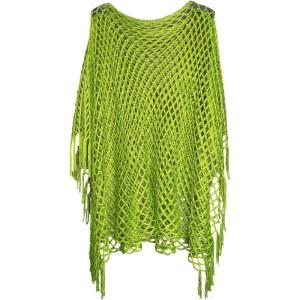 image:imageMakeMeChic Womens Boho Fringe Poncho Tops Crochet Hollow Out Tops Beach Swimsuit CoverupGreen