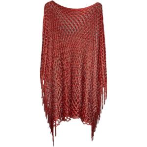 image:imageMakeMeChic Womens Boho Fringe Poncho Tops Crochet Hollow Out Tops Beach Swimsuit CoverupRed
