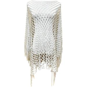 image:imageMakeMeChic Womens Boho Fringe Poncho Tops Crochet Hollow Out Tops Beach Swimsuit CoverupWhite
