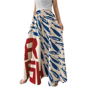 image:imageMakeMeChic Womens Boho Maxi Skirt Elastic Waist A Line Letter Graphic Vintage SkirtsMulticolor