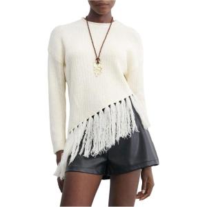 image:imageMakeMeChic Womens Boho Tassel Fringe Sweater Long Sleeve Crew Neck Pullover Fall Knitted Crop TopsApricot