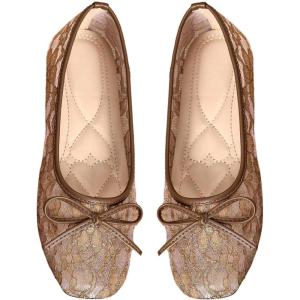 image:imageMakeMeChic Womens Bow Knot Polka Dots Flat Shoes Beaded Closed Toe PU Leather Spring Summer FlatsApricot