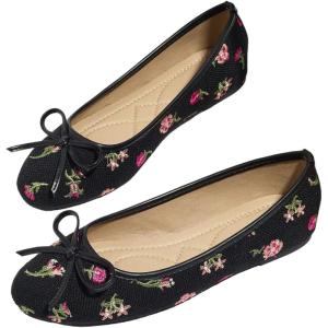 image:imageMakeMeChic Womens Bow Knot Polka Dots Flat Shoes Beaded Closed Toe PU Leather Spring Summer FlatsBlack and Pink