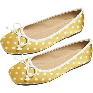 image:imageMakeMeChic Womens Bow Knot Polka Dots Flat Shoes Beaded Closed Toe PU Leather Spring Summer FlatsYellow