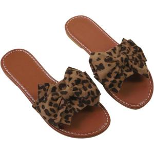 image:imageMakeMeChic Womens Bow Sandals Summer Beach Cute Flats Slides SlippersLeopard
