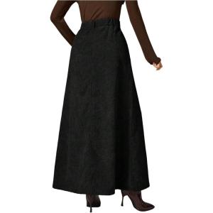image:imageMakeMeChic Womens Business Casual Corduroy Skirt High Waisted Zip Up A Line Maxi SkirtsBlack