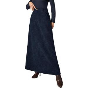 image:imageMakeMeChic Womens Business Casual Corduroy Skirt High Waisted Zip Up A Line Maxi SkirtsBlue
