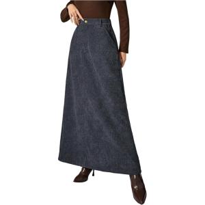 image:imageMakeMeChic Womens Business Casual Corduroy Skirt High Waisted Zip Up A Line Maxi SkirtsGrey