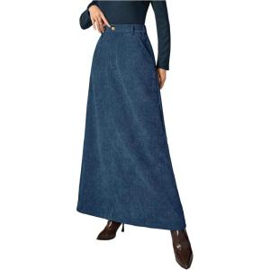image:imageMakeMeChic Womens Business Casual Corduroy Skirt High Waisted Zip Up A Line Maxi SkirtsMedium Wash