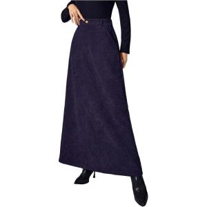 image:imageMakeMeChic Womens Business Casual Corduroy Skirt High Waisted Zip Up A Line Maxi SkirtsPurple