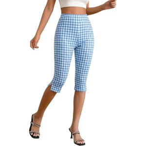 image:imageMakeMeChic Womens Capri Pants High Waist Leggings Soft Stretch Business Casual Yoga Dress PantsBlue and White