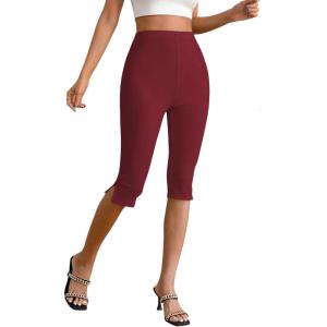 image:imageMakeMeChic Womens Capri Pants High Waist Leggings Soft Stretch Business Casual Yoga Dress PantsBurgundy