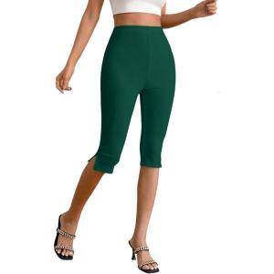 image:imageMakeMeChic Womens Capri Pants High Waist Leggings Soft Stretch Business Casual Yoga Dress PantsDark Green