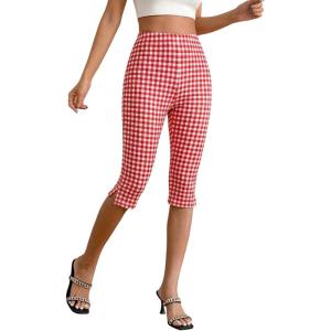image:imageMakeMeChic Womens Capri Pants High Waist Leggings Soft Stretch Business Casual Yoga Dress PantsRed and White