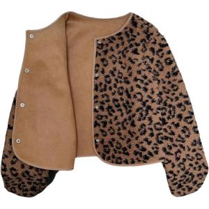 image:imageMakeMeChic Womens Cheetah Print Jackets Winter Faux Fur Coat Y2K Long Sleeve Button Down JacketsMulticolor C
