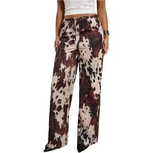 image:imageMakeMeChic Womens Cow Print Wide Leg Pants Low Waist Drawstring Baggy TrousersKhaki