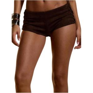 image:imageMakeMeChic Womens Cowgirl Suede Micro Mini Shorts Lace Up Low Waisted Y2K ShortsCoffee Brown