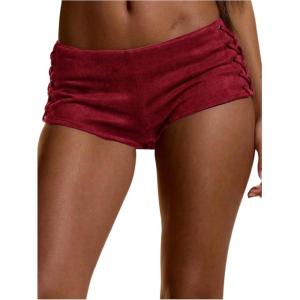 image:imageMakeMeChic Womens Cowgirl Suede Micro Mini Shorts Lace Up Low Waisted Y2K ShortsRed