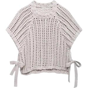 image:imageMakeMeChic Womens Crochet Tops Crew Neck Sweater Short Sleeve Tie Side Knit Crop TopsGrey