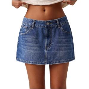 image:imageMakeMeChic Womens Denim Skirt Low Waist Y2k Jean Mini Skirts with PocketsLight Wash