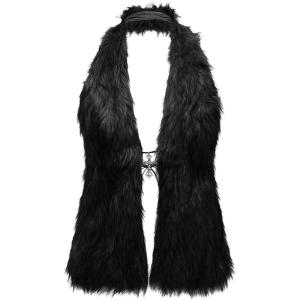 image:imageMakeMeChic Womens Faux Fur Halter Tops Open Back Sleeveless Going Out Tank ClubwearBlack