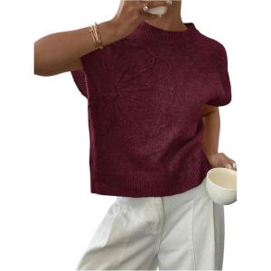 image:imageMakeMeChic Womens Floral Knitted Vest Top Sleeveless Pullover Sweater VestBurgundy