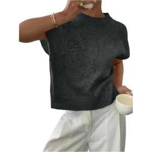image:imageMakeMeChic Womens Floral Knitted Vest Top Sleeveless Pullover Sweater VestDark Grey