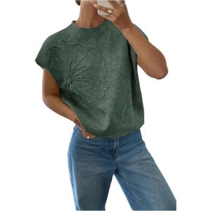 image:imageMakeMeChic Womens Floral Knitted Vest Top Sleeveless Pullover Sweater VestGreen