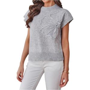 image:imageMakeMeChic Womens Floral Knitted Vest Top Sleeveless Pullover Sweater VestGrey