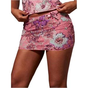 image:imageMakeMeChic Womens Floral Sequin Skirt Sparkly Low Waist Bodycon Party Short SkirtsMulticolor