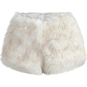 image:imageMakeMeChic Womens Fur Brown Mini Shorts Y2K Winter Fuzzy Low Waisted Grunge Skorts Club OutfitsWhite