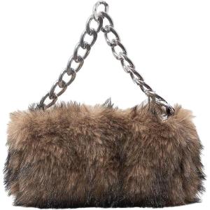 image:imageMakeMeChic Womens Fur Purse Small Square Bags Fuzzy Chain Strap Zipper Y2K Shoulder HandbagsBrown