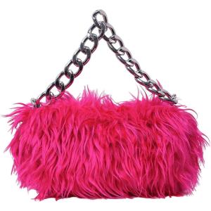 image:imageMakeMeChic Womens Fur Purse Small Square Bags Fuzzy Chain Strap Zipper Y2K Shoulder HandbagsHot Pink