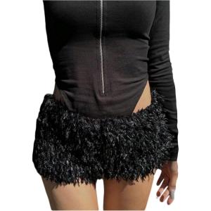 image:imageMakeMeChic Womens Fuzzy Micro Shorts Contrast Skinny Fitted Party Club Y2K Mini ShortsBlack